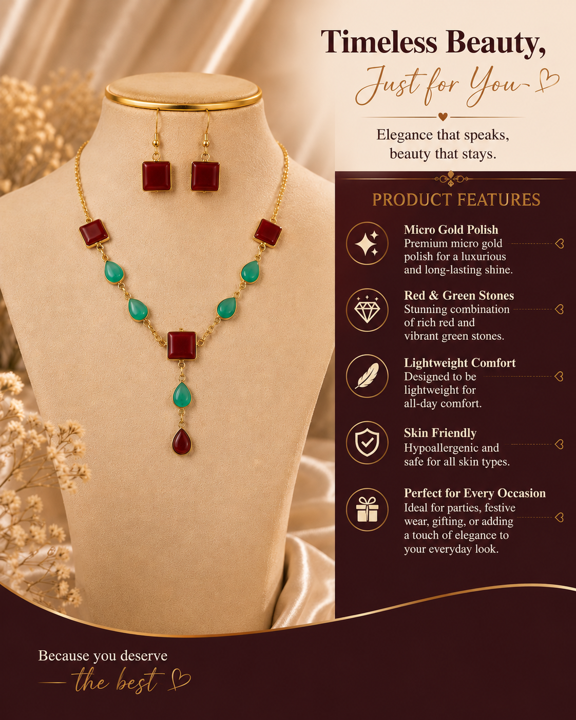 Micro Gold Polish Necklace & Earrings Set – A Perfect Blend of Color and Elegance