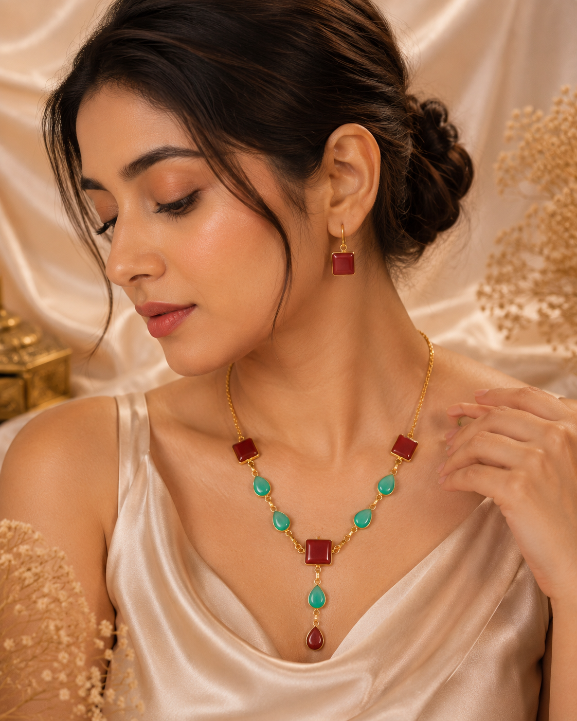 Micro Gold Polish Necklace & Earrings Set – A Perfect Blend of Color and Elegance