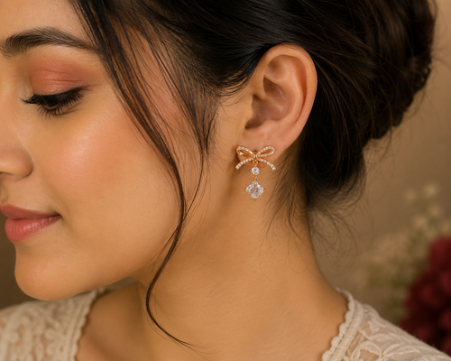 Bow Drop Stud Earrings – Elegant Sparkle for Every Occasion