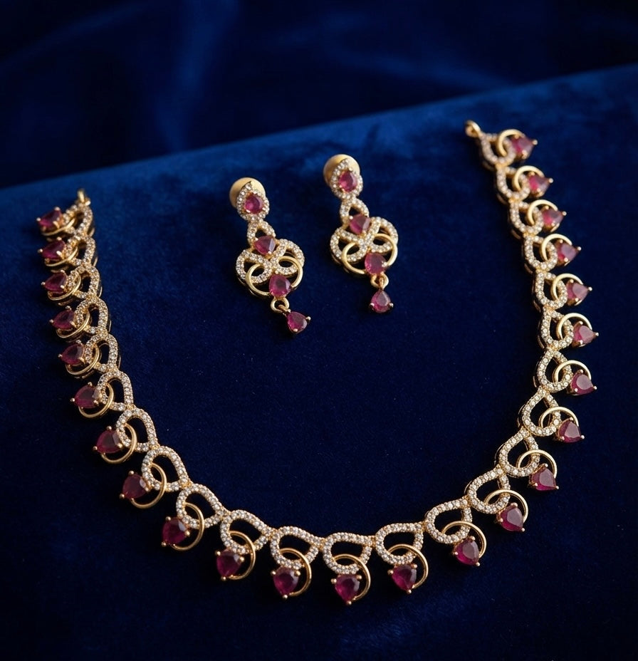 Aurora Ruby &amp; American Diamond Necklace Set
