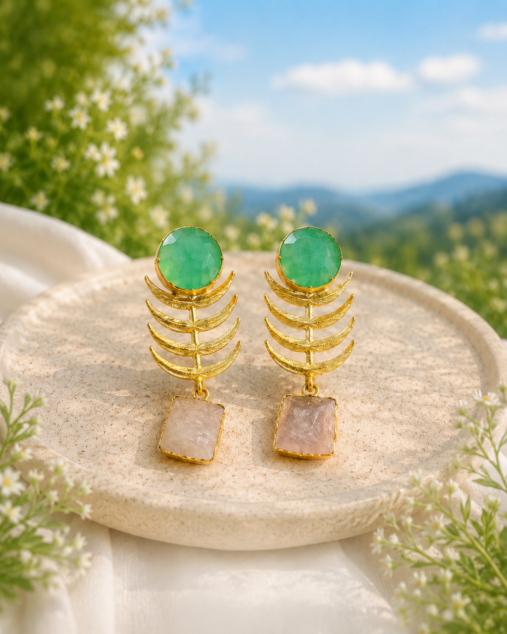 Real Stone Drop Earrings – Elegant Craftsmanship for Every Occasion