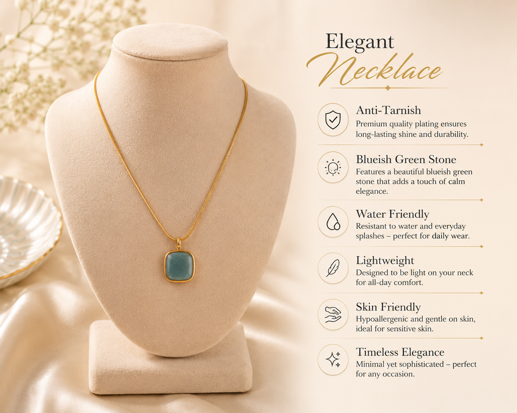 Blue-Green Stone Pendant Necklace – Minimal Elegance for Everyday Wear