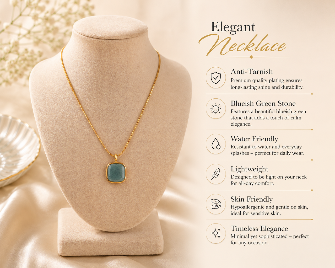 Blue-Green Stone Pendant Necklace – Minimal Elegance for Everyday Wear