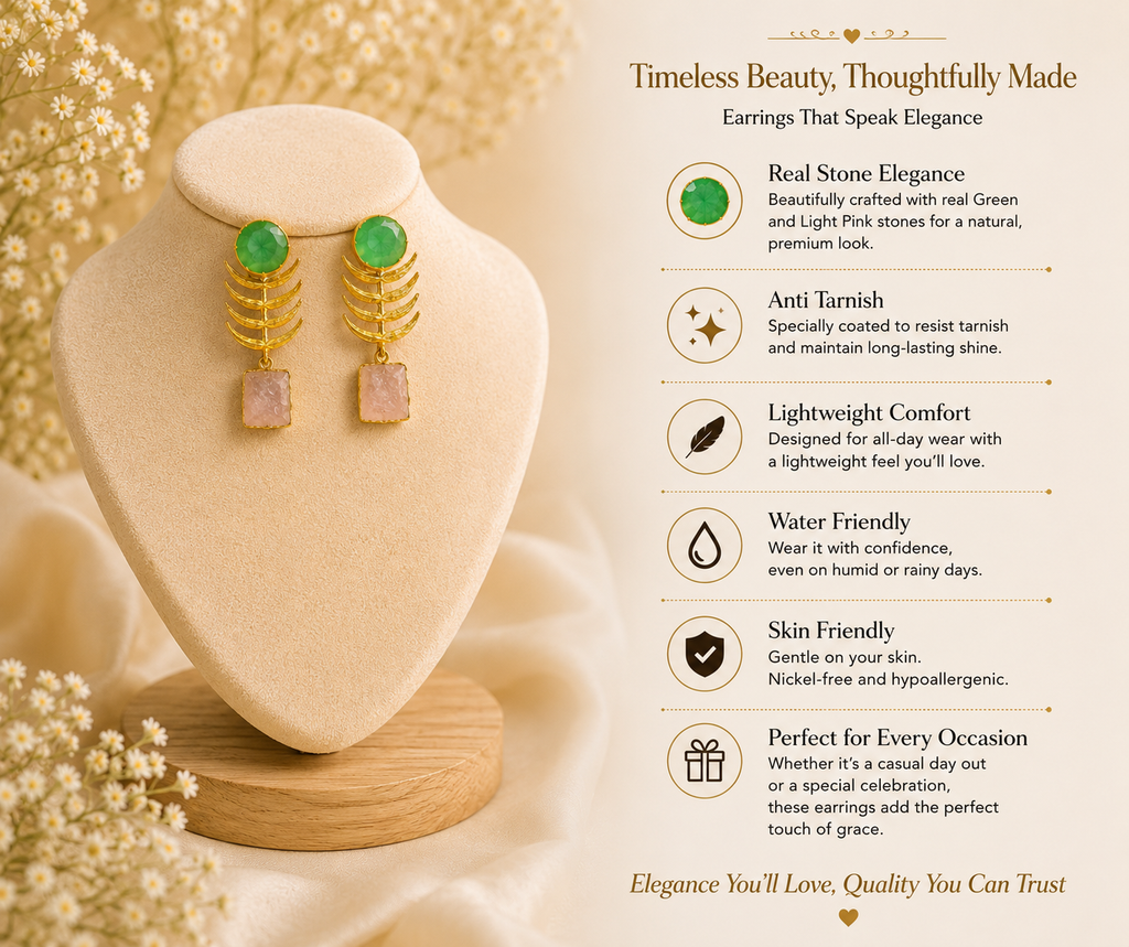 Real Stone Drop Earrings – Elegant Craftsmanship for Every Occasion