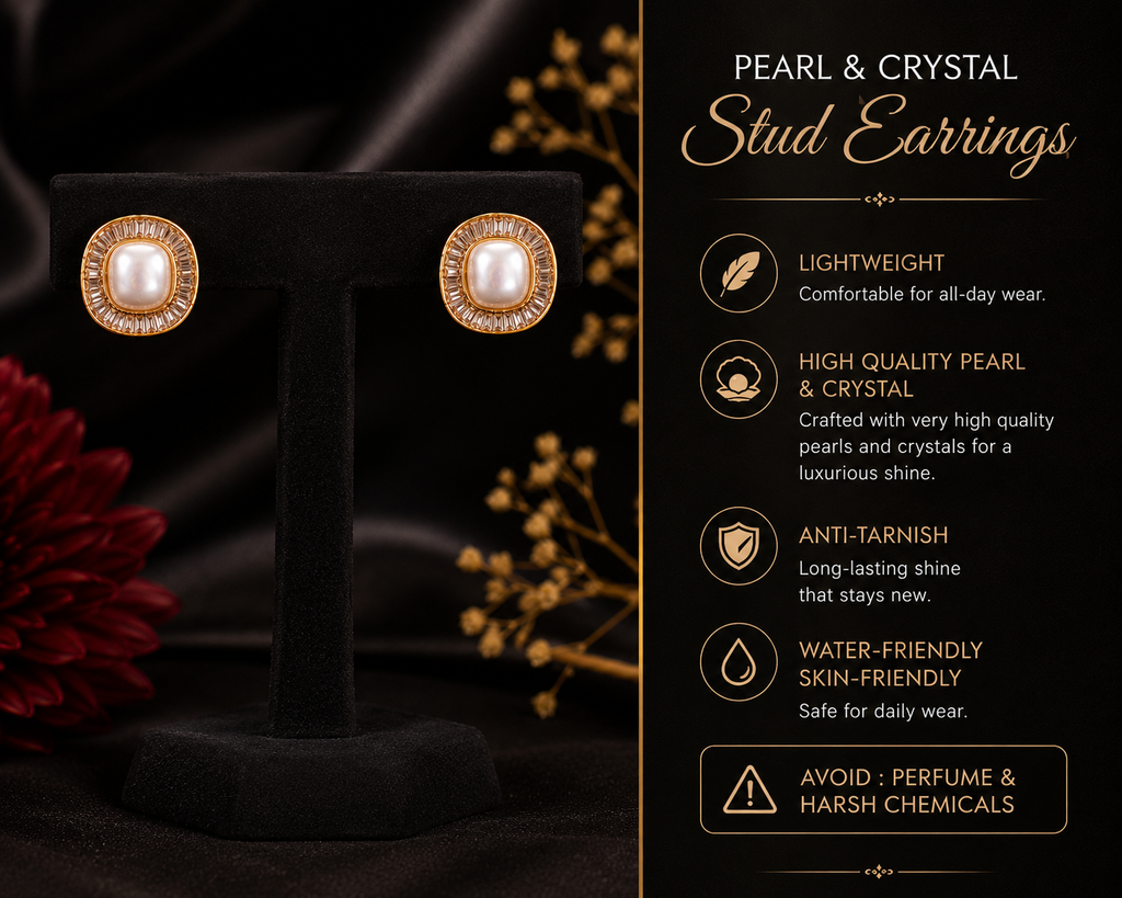 Pearl &amp; Crystal Stud Earrings – Timeless Elegance for Every Occasion