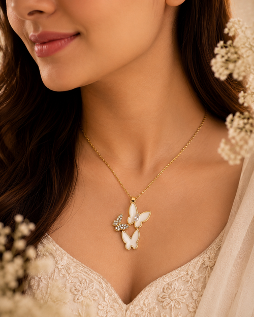Butterfly American Diamond Pendant Necklace – Graceful Elegance for Every Day
